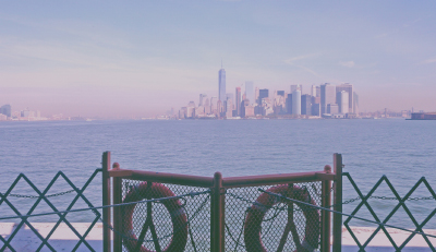View from Staten Island ferry on Manhattan